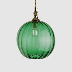 Coloured glass pendant light lamp shade with decorative metal in polished brass