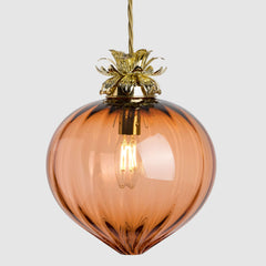 Flora Pendant Large-Ribbed glass globe light-Peach-Rothschild & Bickers