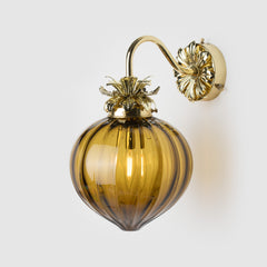 Polished Brass Floral wall sconce with fluted glass shade