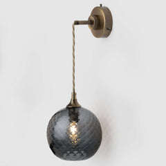 Hanging petite wall light sconce_Grey Diamond glass_antique brass