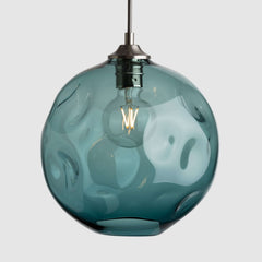 Steel organic shaped clear glass suspension pendant lights with brushed nickel fittings and fabric covered flex