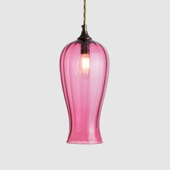 Ruby pink glass pendant light with antique brass fittings