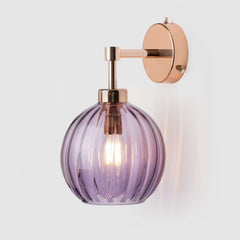 Glass Ball Wall light in Purple reeded glass and Polished Copper metalwork.