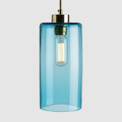 Copper blue glass cylinder suspension light