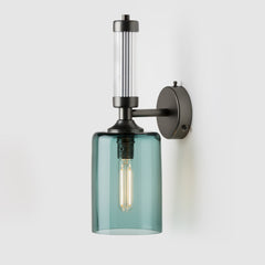 Fluted or reeded glass tube_steel mouth-blown glass shade_Matte Bronze sconce_Pillar Wall Light