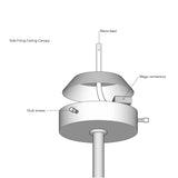 Drawing for ceiling canopy and bracket for metal chandelier with pendant lighting by Rothschild & Bickers