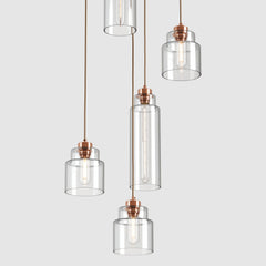 Ceiling lighting feature-Empire Pendant - Polished Copper, 5 Drop Cluster-Rothschild & Bickers