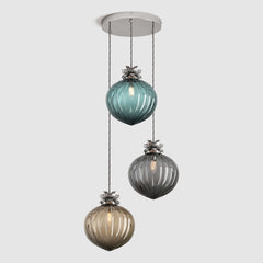 Ceiling lighting feature-Flora Pendant Large - Cool, 3 Drop Cluster-Polished Nickel-Rothschild & Bickers