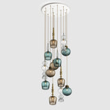 Large multi drop ceiling plate with coloured blown glass pendant lighting