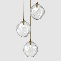 Ceiling lighting feature-Liquid Light Standard - Antique Brass, 3 Drop Cluster-Rothschild & Bickers