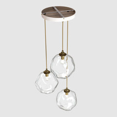 Ceiling lighting feature-Liquid Light Standard - Antique Brass, 3 Drop Cluster-Rothschild & Bickers