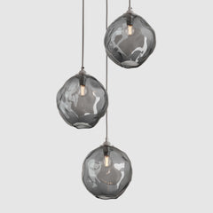 Ceiling lighting feature-Liquid Light Standard - Brushed Nickel, 3 Drop Cluster-Rothschild & Bickers