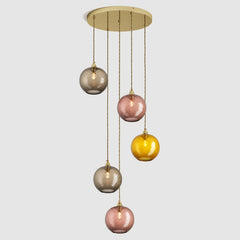 Ceiling lighting feature-Pick-n-Mix Ball Standard - Diamond, Warm, 5 Drop Cluster-Polished Brass-Rothschild & Bickers