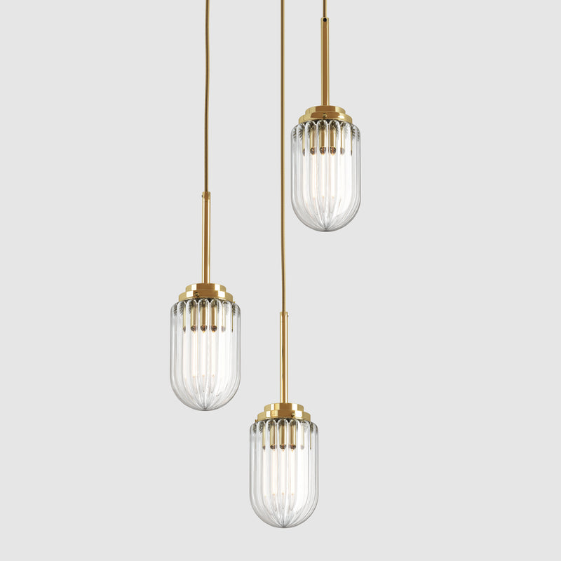 Ceiling lighting feature-Ship Light - Polished Brass, 3 Drop Cluster-Rothschild & Bickers