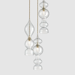 Ceiling lighting feature-Spindle Pendant - Polished Brass, 3 Drop Cluster-Rothschild & Bickers