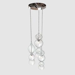 Ceiling lighting feature-Spindle Pendant - Polished Nickel, 3 Drop Cluster-Rothschild & Bickers