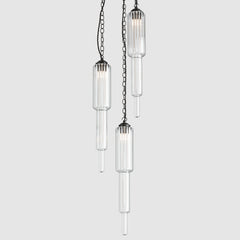 Ceiling lighting feature-Tiered Light - Matte Bronze, 3 Drop Cluster-Rothschild & Bickers