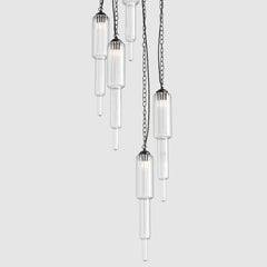 Ceiling lighting feature-Tiered Light - Matte Bronze, 5 Drop Cluster-Rothschild & Bickers