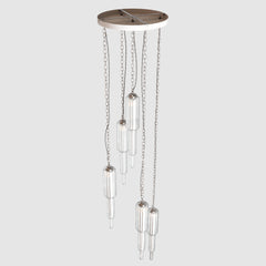 Ceiling lighting feature-Tiered Light - Polished Nickel, 5 Drop Cluster-Rothschild & Bickers
