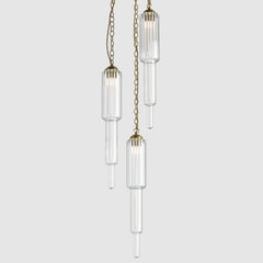 Ceiling lighting feature-Tiered Light - Antique Brass, 3 Drop Cluster-Rothschild & Bickers