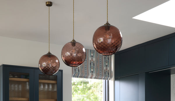 Pick-n-Mix Large Ball Pendants in Tea Diamond over kitchen island