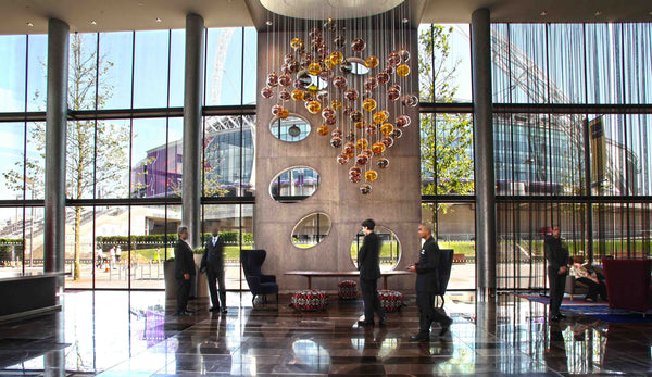 Rothschild & Bickers Bubble Lights hanging in the foyer of Wembley Hilton Hotel