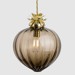 Flora Pendant Large-Ribbed glass globe light-Bronze-Rothschild & Bickers