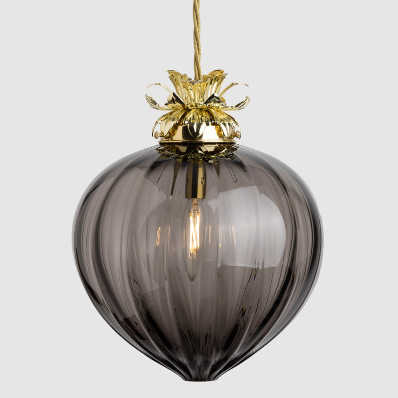 Flora Pendant Large-Ribbed glass globe light-Grey-Rothschild & Bickers