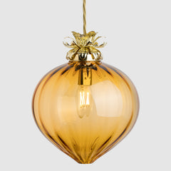 Flora Pendant Large-Ribbed glass globe light-Amber-Rothschild & Bickers