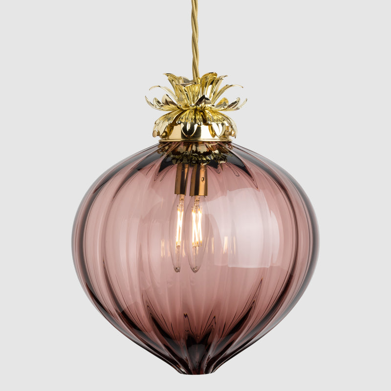 Flora Pendant Large-Ribbed glass globe light-Tea-Rothschild & Bickers
