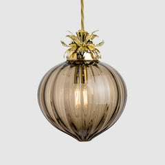 Flora Pendant Standard-Ribbed glass globe light-Bronze-Rothschild & Bickers