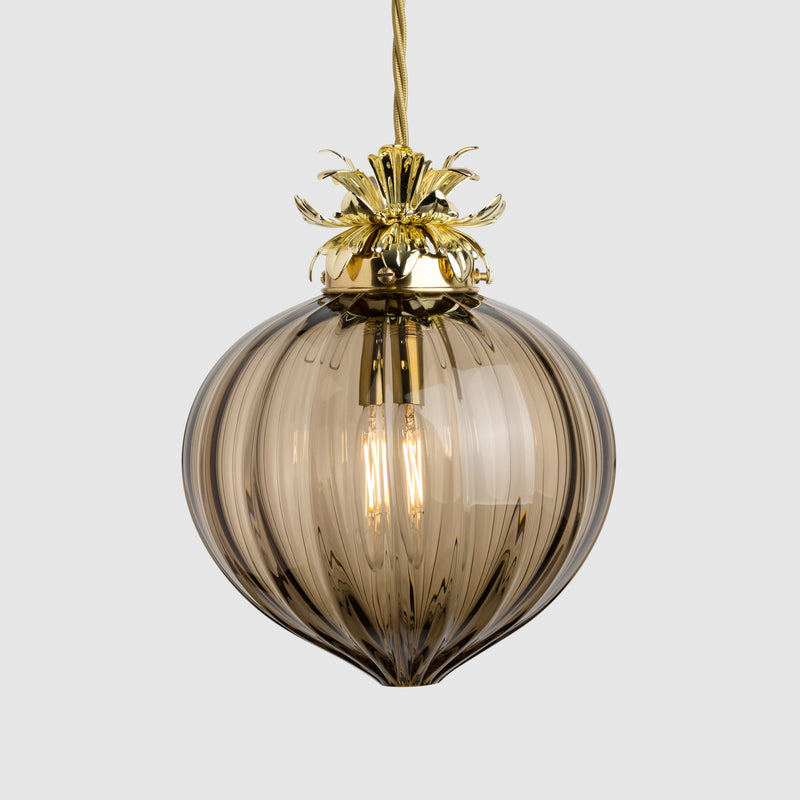 Flora Pendant Standard-Ribbed glass globe light-Bronze-Rothschild & Bickers