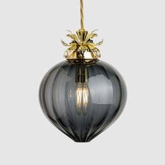 Flora Pendant Standard-Ribbed glass globe light-Grey-Rothschild & Bickers