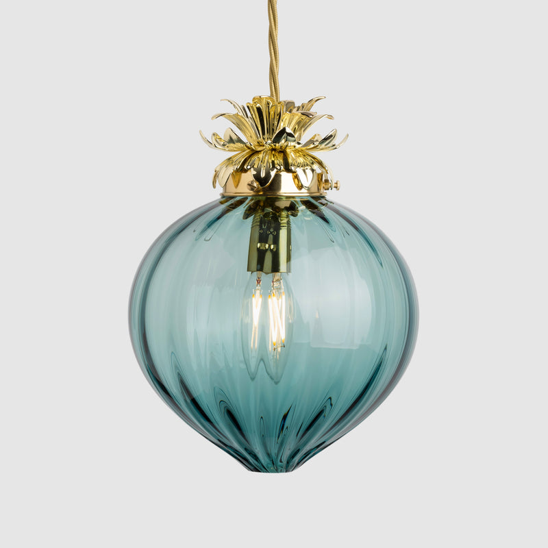 Flora Pendant Standard-Ribbed glass globe light-Steel-Rothschild & Bickers