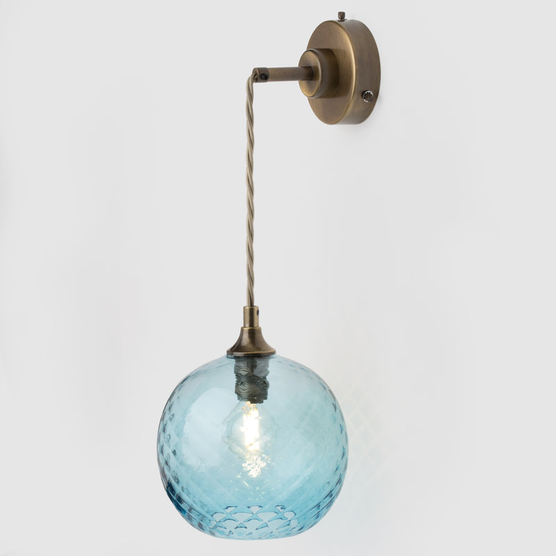 Hanging petite wall light sconce_Copper Diamond glass_antique brass