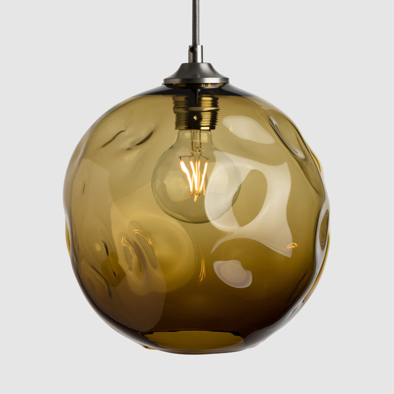 Sargasso organic shaped clear glass suspension pendant lights with brushed nickel fittings and fabric covered flex