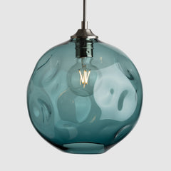 Steel organic shaped clear glass suspension pendant lights with brushed nickel fittings and fabric covered flex