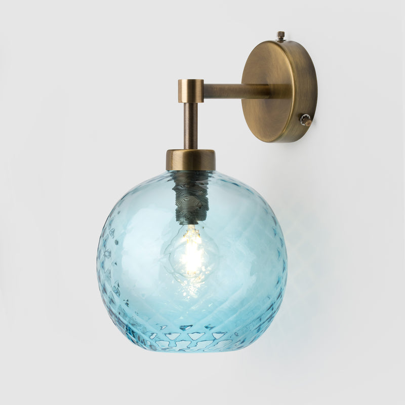 Petite Ball Wall light sconce_Copper Blue Diamond Glass_Antique Brass