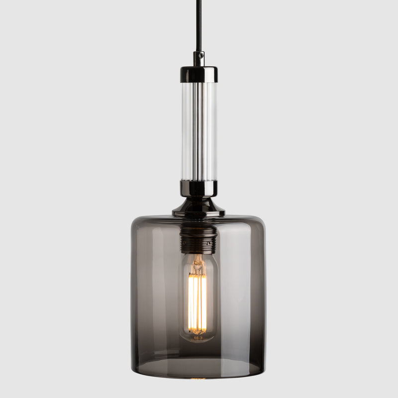 Fluted_reeded glass Pillar Pendant_mouth-blown grey glass lighting