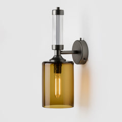 Fluted or reeded glass tube_sargasso mouth-blown glass shade_Matte Bronze sconce_Pillar Wall Light