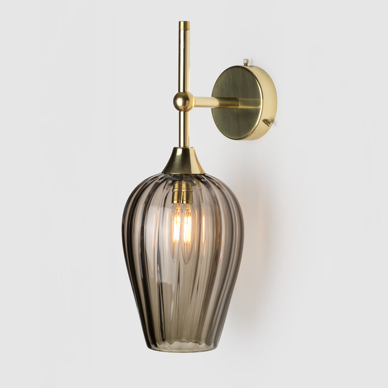 Retro Petite Wall Sconce_Bronze smoke Coloured Glass_Polished Brass Wall Arm