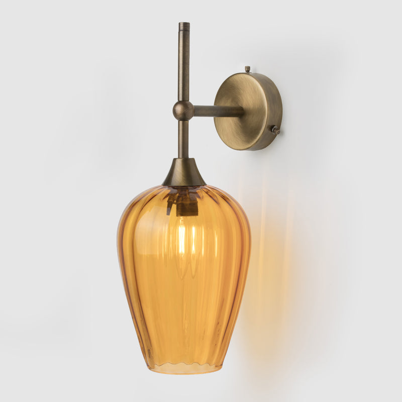 Retro Petite Wall Sconce_Amber Coloured Glass_Antique Brass Wall Arm