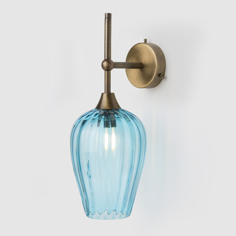 Retro Petite Wall Sconce_Copper Aqua Blue Coloured Glass_Antique Brass Wall Arm