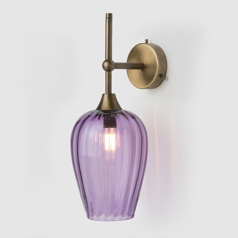 Retro Petite Wall Sconce_Purple Mauve Coloured Glass_Antique Brass Wall Arm