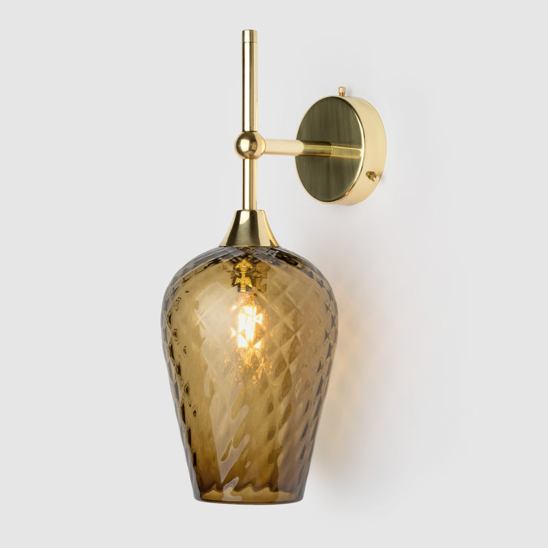 Retro Petite Wall Sconce_warm olive Coloured Glass_Antique Brass Wall Arm