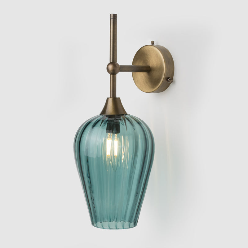 Retro Petite Wall Sconce_Steel teal Coloured Glass_Antique Brass Wall Arm