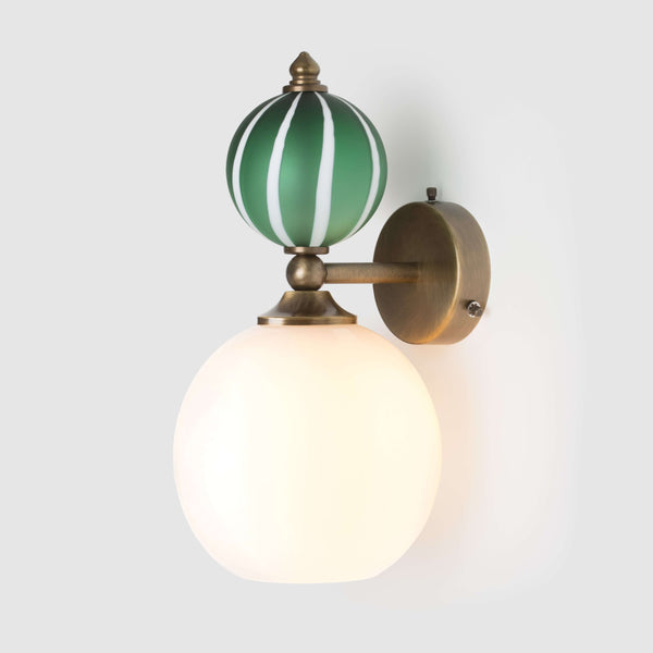 Stripe green and opal white glass wall sconce