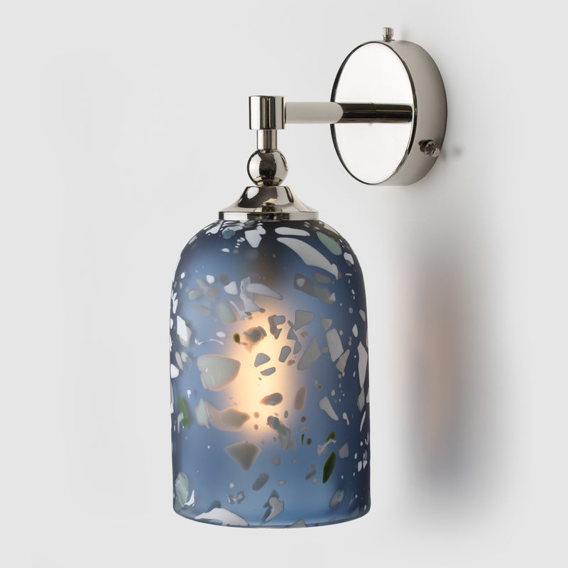 Terrazzo Wall Light_blue and white shade with Polished Nickel wall arm