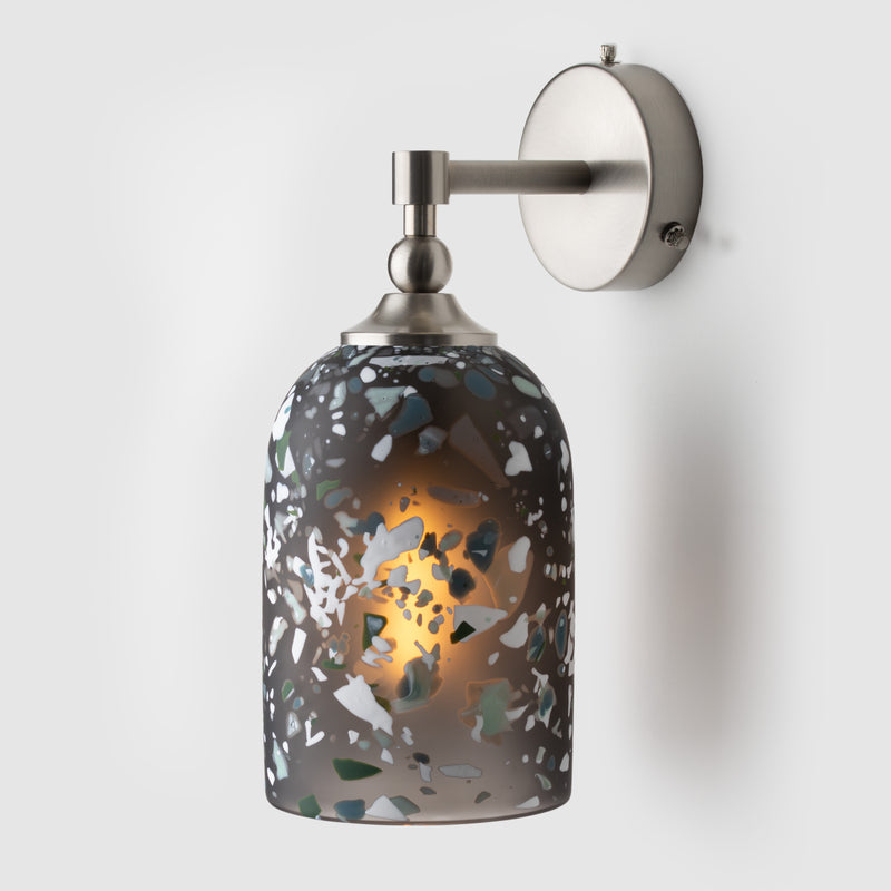 Terrazzo Wall Light_Grey and Green chips with brushed metal wall arm