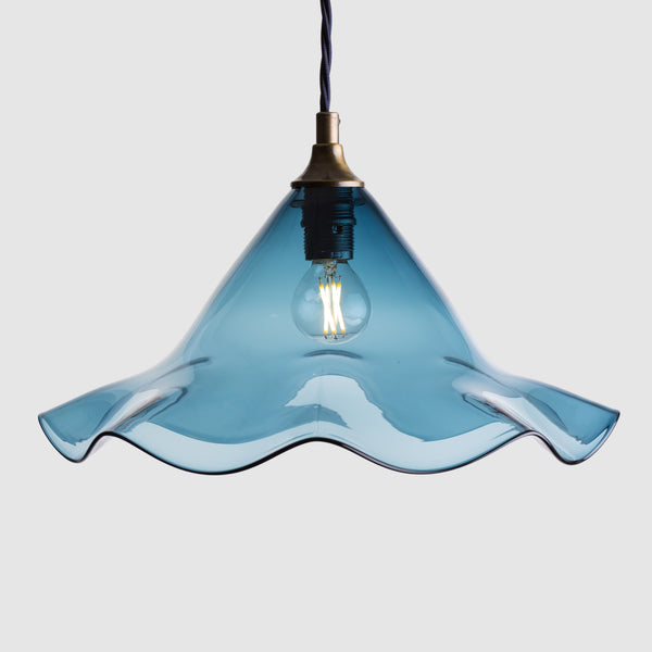 Coloured glass pendant lights-Nouveau Open-Denim-Rothschild & Bickers